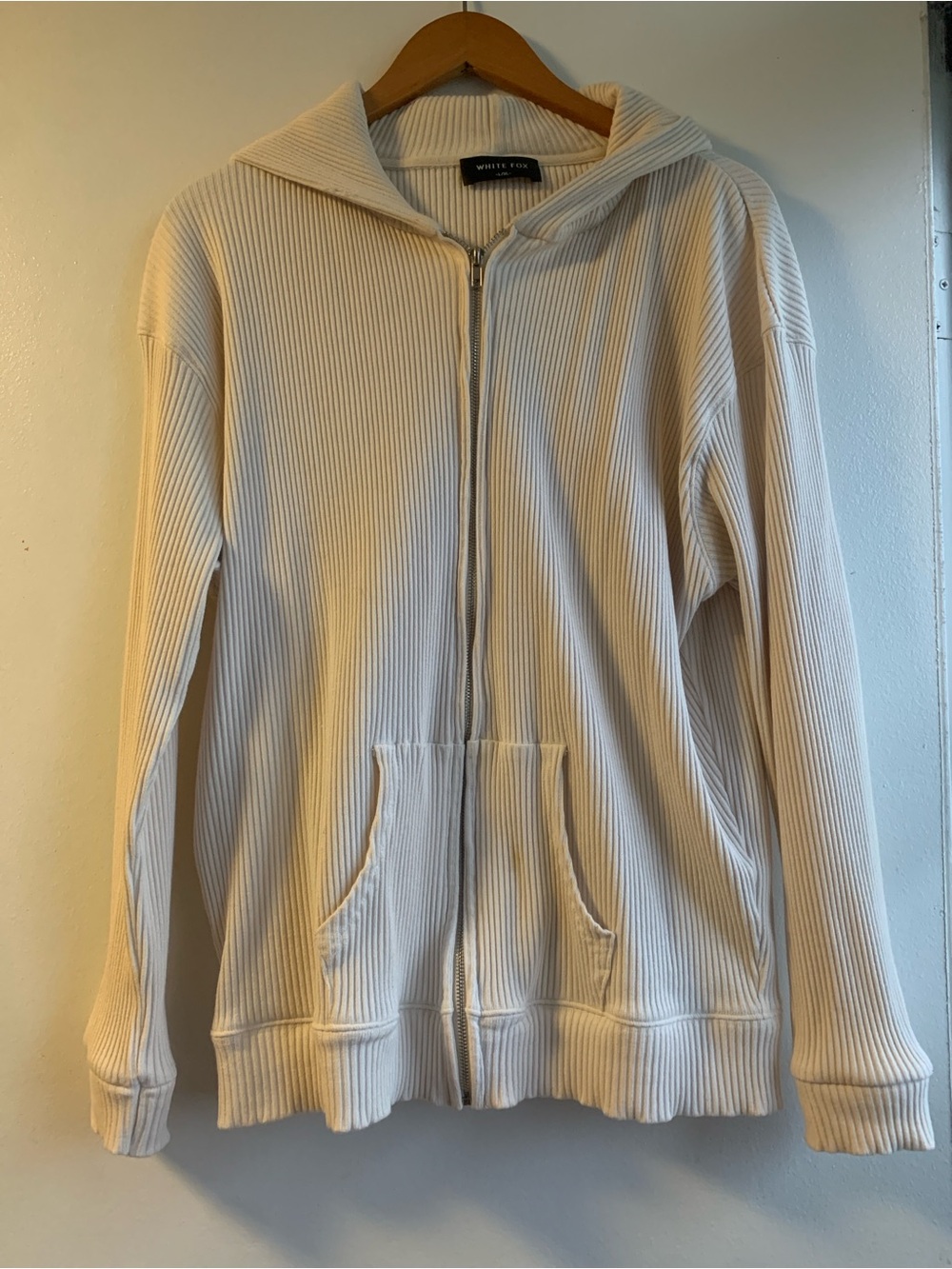 White Fox Boutique See it Clearly Ribbed Zip-Up Hoodie in cream
